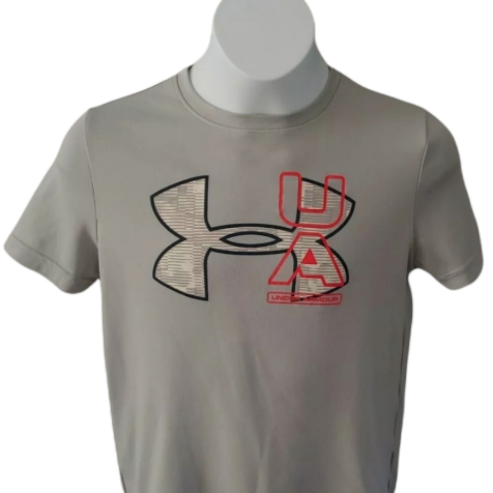 Under Armour Boys Gray Logo Crew Neck Short Sleeve T Shirt with UA Tech YSM $30